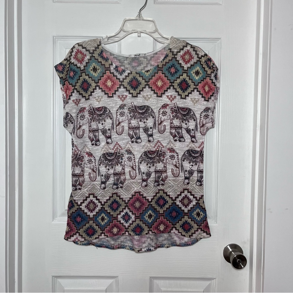 Papaya Multicolor Geometric Elephant Print Top